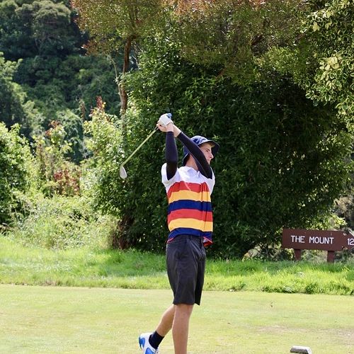 Golf captain Callum White teeing off during the golf interschool against St Andrews College.