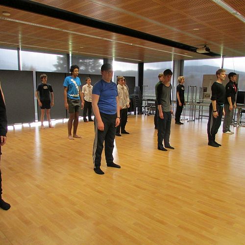 Senior drama class at the beginning of the workshop and group exercises