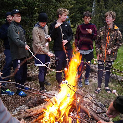 Toasting marshmallows at the South Temple campsite