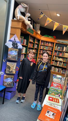 Two of our Y6 librarians select some new books for the library