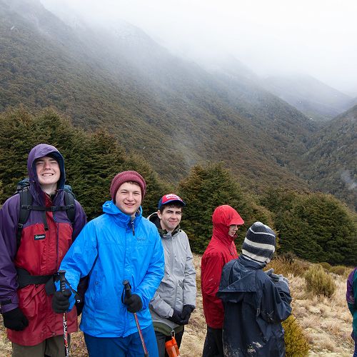 Jack Pacey, Andrew Hughes and Will Paterson enjoying a rest on the way down the hill.