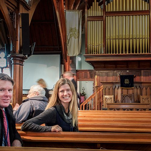 Mr Neil Garry and Dr Jennifer Macleod&nbsp;at the Rangi Ruru Chapel.