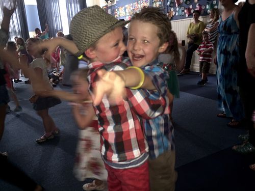 Mason cutting a rug at the Disco