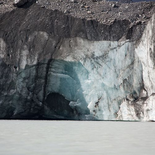 Blue ice cave on the Tasman Glacier terminal face.