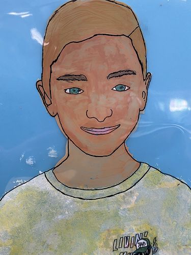 Self-Portraits using paint and laminating sheets.