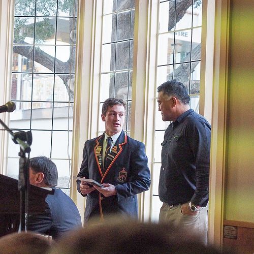 Head boy, Lochie Chittock thanks Jamie Joseph&nbsp;