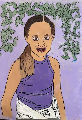Self-Portraits using paint and laminating sheets.