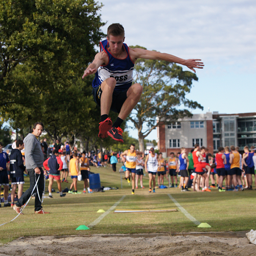 Josh Caldwell gets good air in the triple jump.