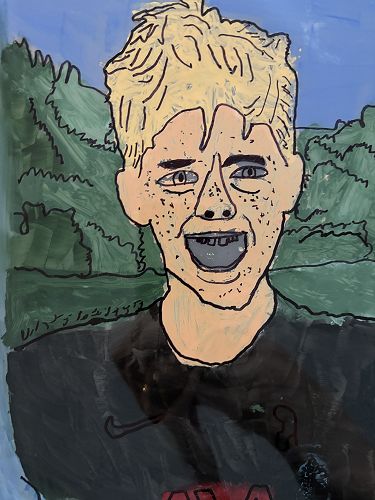 Self-Portraits using paint and laminating sheets.
