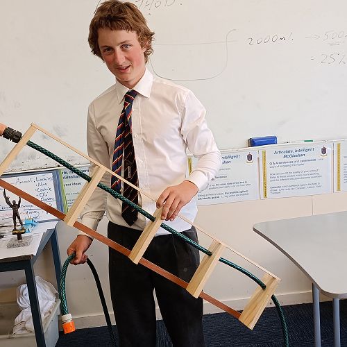 Charlie Falconer with his irrigation contraption.