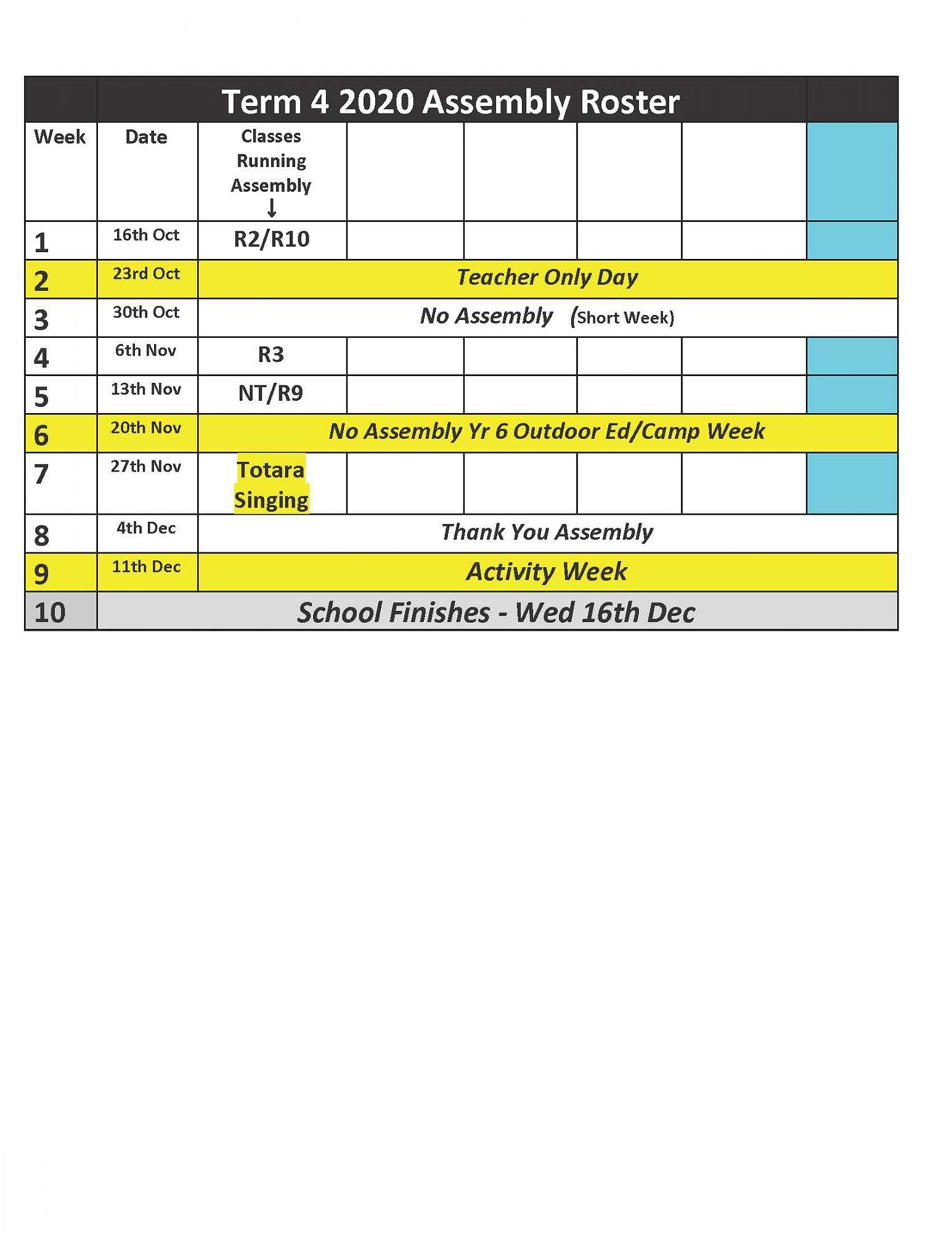 2020 TERM 4 ASSEMBLY ROSTER