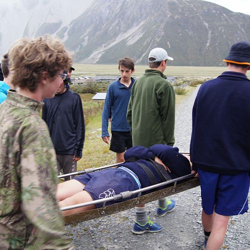 Practising carrying a stretcher