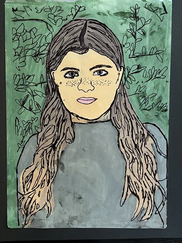 Self-Portraits using paint and laminating sheets.