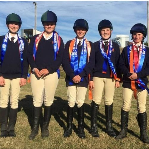 First ever John Mcglashan College equestrian team performs well at the Otago Secondary Schools competition. Left to right Noah Coutts, Fynn Allison, Cameron Leydon, Stephanie Jasperse , Heather Robinson.