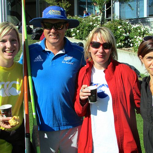 Ms Rapson, Mr Hore, Mrs Noble, and Mrs Renner, at the Tuesday Athletics prelim.