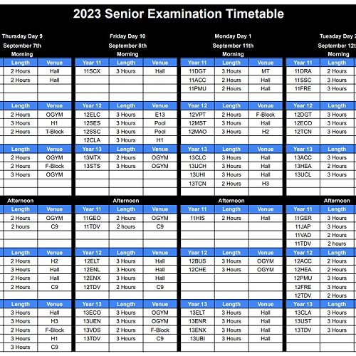 PNBHS Senior Examination Timetable