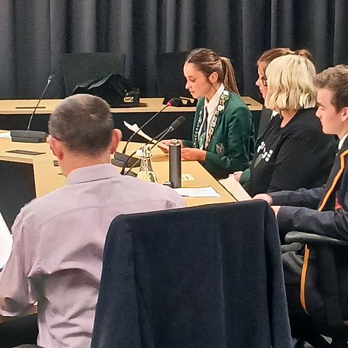 Grace Hill (Columba) speaking at the DCC Council Chambers