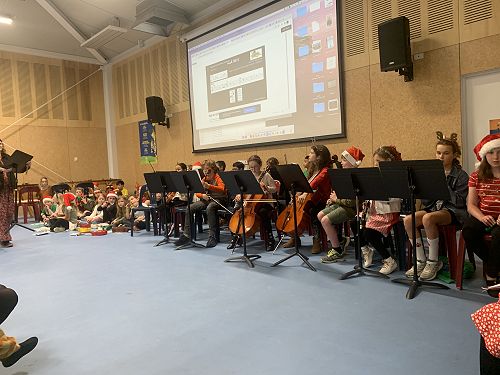 The orchestra perform to whānau