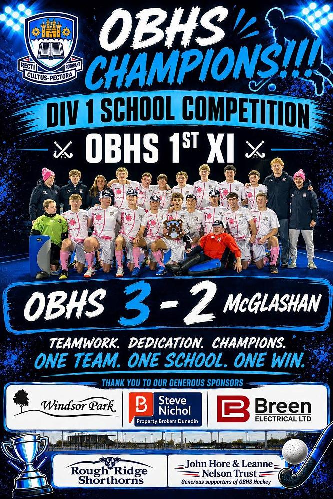 Otago Boys' 1st XI Hockey Crowned Division One Champions