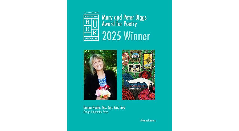 Emma Neale, winner of the Ockhams 2025 Mary and Peter Biggs Award for Poetry!