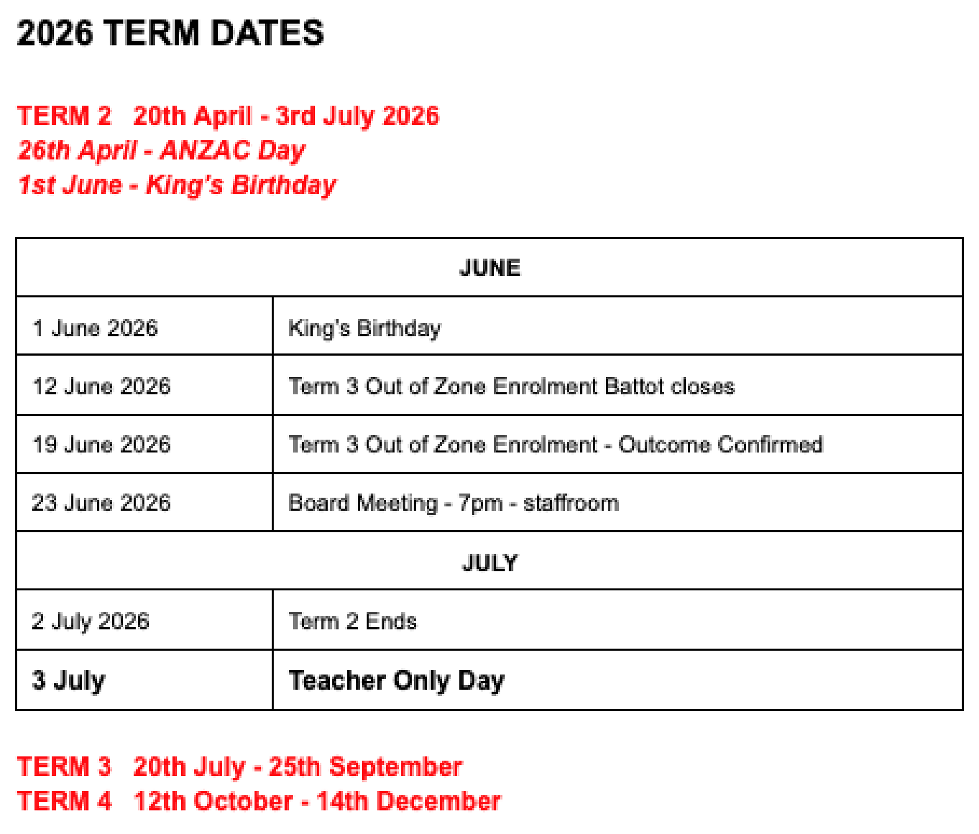 2026 Term 2 Dates