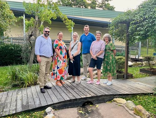 Hills Cluster Principal's Visiting Geebung Special School - not long after this photo was taken the principal Aaron (in blue) mentioned there is a 7foot carpet snake in the area