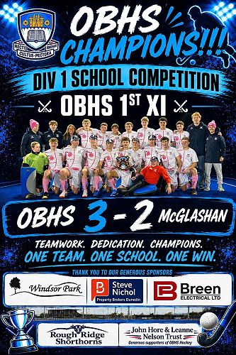Otago Boys' 1st XI Hockey Crowned Division One Champions