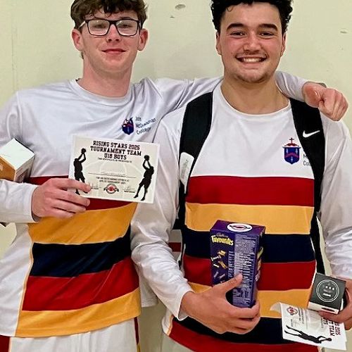Jayden and Tom, who were both named in the Tournament Team at the Central Otago Basketball Association&rsquo;s Apples Rising Stars Tournament in Queenstown
