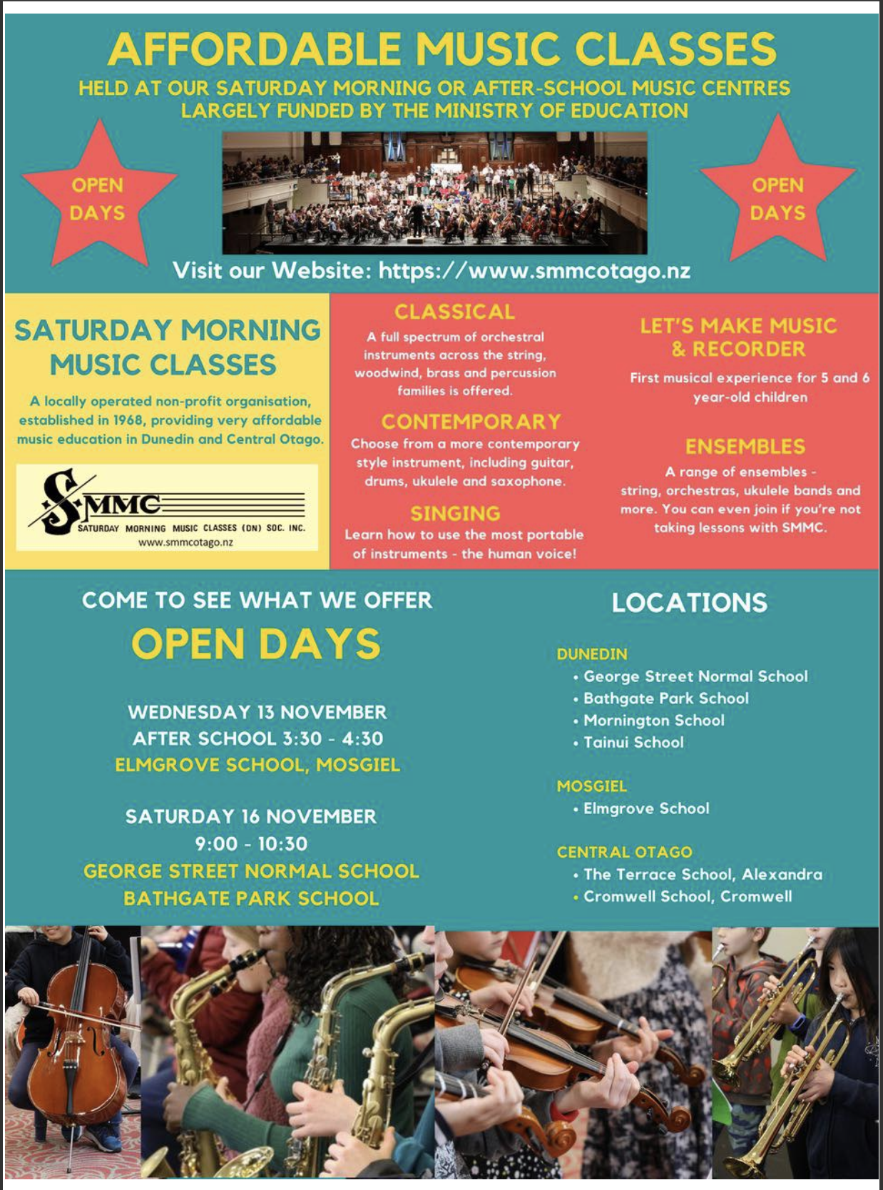 Want to learn an instrument? Come to an open morning this Saturday at George Street Normal School.