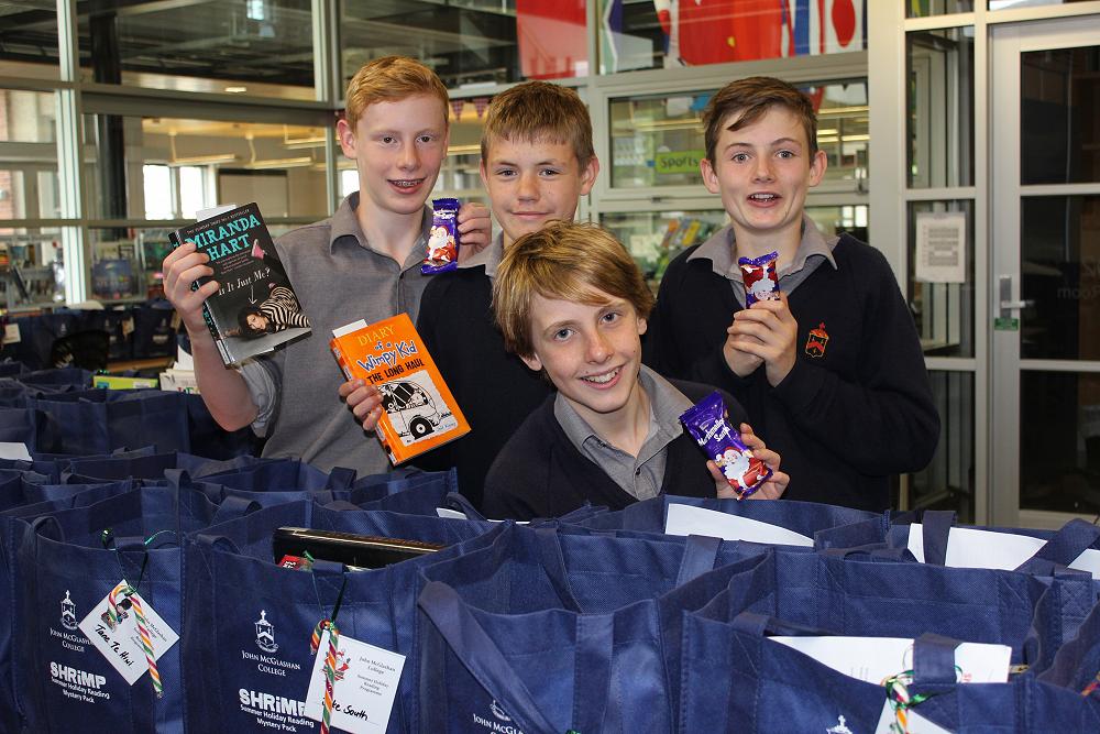 Riley, Cam, Adam and David (front) collecting their SHRIMP packs