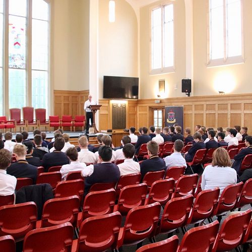 Geoff Ross addressing the Year 13's