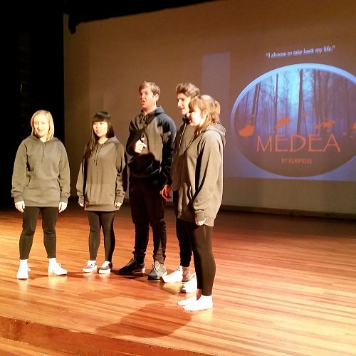 Medea's Greek Chorus, during rehearsal and tech runs