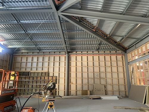 Sports hall before the steel was painted ?