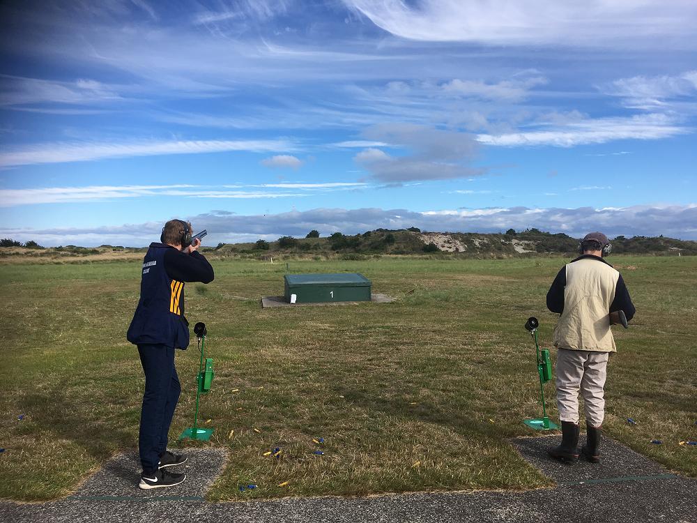 Harry Russell shows new shooter Michael Beattie how it's done