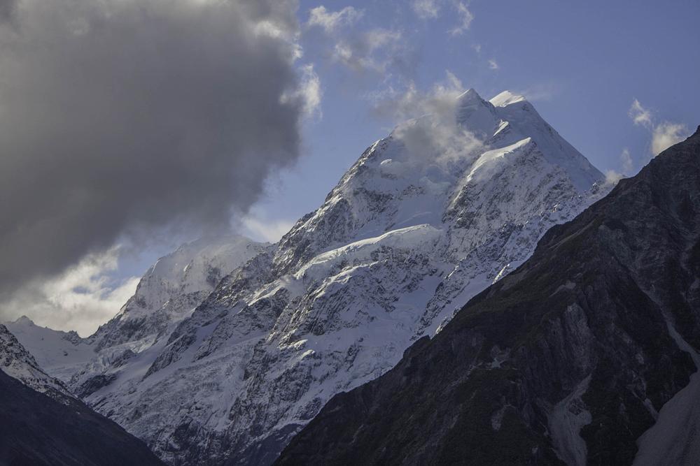 Aoraki Mt Cook in early dusk.